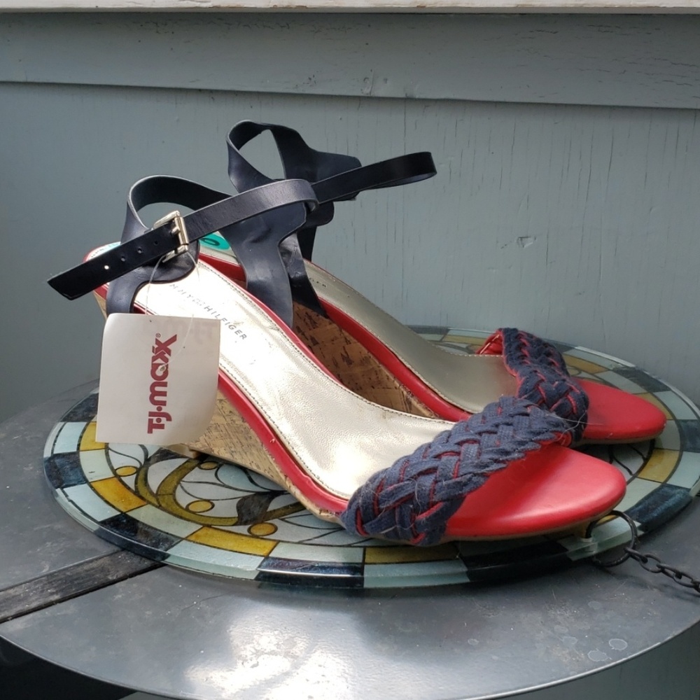 Red and Blue Cork Tommy Hilfiger Wedges